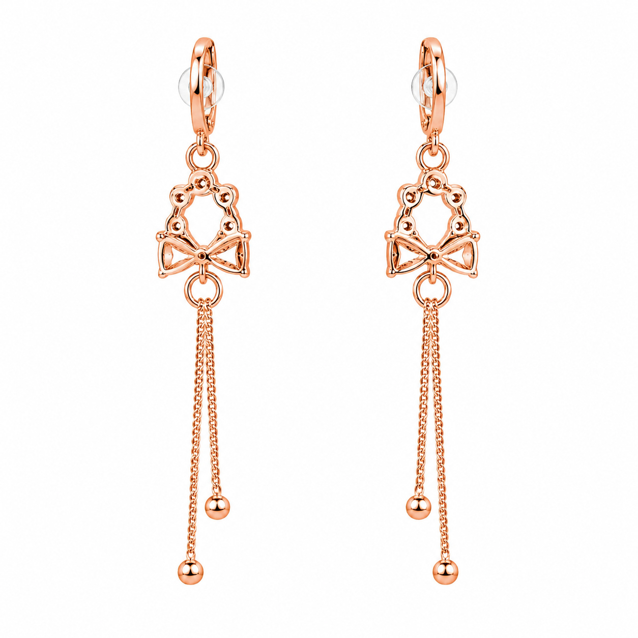 Rose Gold Bow Crystal Drop Earrings